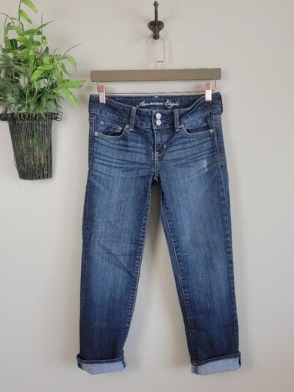 AE 2 American Eagle Artist Crop Jeans Low Rise Dark Wash Cropped Stretch
